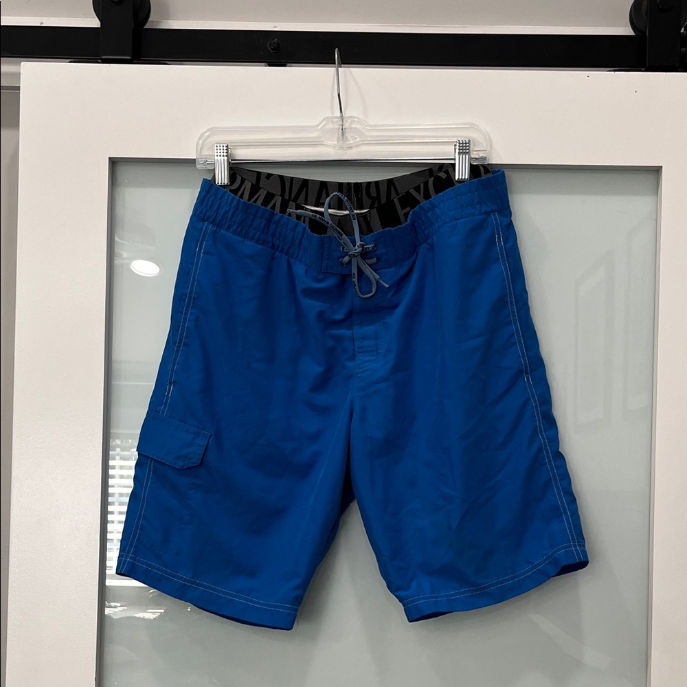 Armani Exchange Blue Swim Mesh Lined Shorts with Logo Waist Band, Size Large